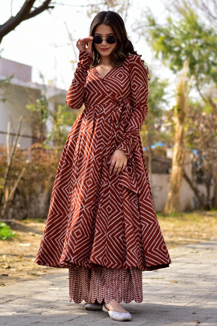 Digital Printed Work On Maroon Color Cotton Silk Fabric Festival Wear