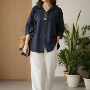 Women Cotton Blue Yarn Dyed Top